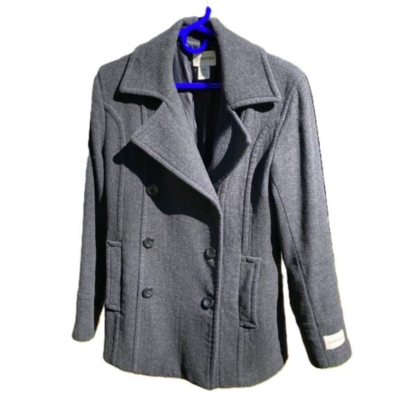 ST JOHNS BAY Double Breasted Peacoat Jacket Gray CASHMERE WOOL Womens Small - Picture 1 of 14
